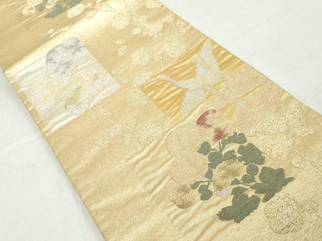 平和屋着物◎六通柄袋帯 飛鶴枝梅文 金銀糸 正絹 逸品 DAAW1176qa