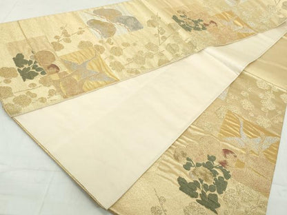 平和屋着物◎六通柄袋帯 飛鶴枝梅文 金銀糸 正絹 逸品 DAAW1176qa