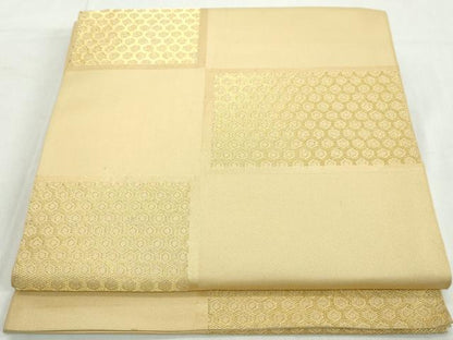 平和屋着物◎六通柄　本袋帯　変わり市松丸文　金糸　正絹　逸品　DAAW1198qa