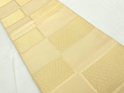 平和屋着物◎六通柄　本袋帯　変わり市松丸文　金糸　正絹　逸品　DAAW1198qa