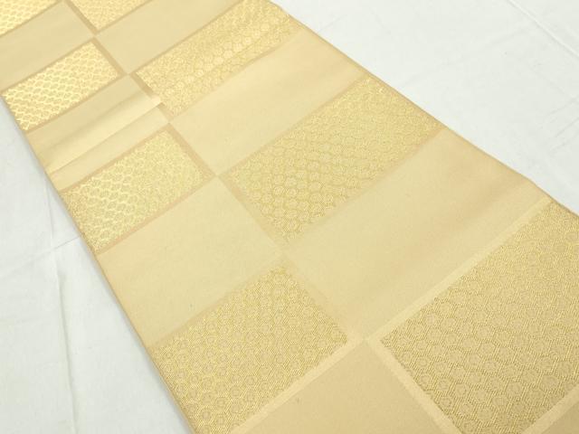 平和屋着物◎六通柄　本袋帯　変わり市松丸文　金糸　正絹　逸品　DAAW1198qa