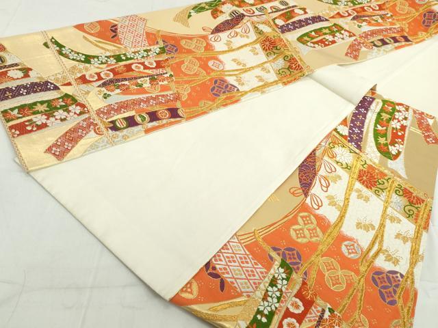 平和屋着物◎六通柄袋帯　唐織　几帳花文　金銀糸　正絹　逸品　DAAW1219qa