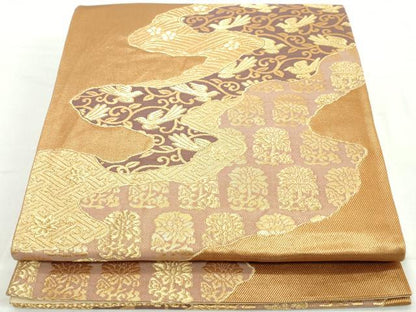 平和屋着物◎六通柄袋帯　道長花鳥文　金糸　正絹　逸品　DAAW1221qa