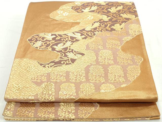 平和屋着物◎六通柄袋帯　道長花鳥文　金糸　正絹　逸品　DAAW1221qa