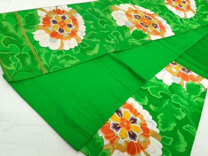 平和屋着物◎六通柄袋帯　唐織　草花文　金銀糸　正絹　逸品　DAAW1228qa