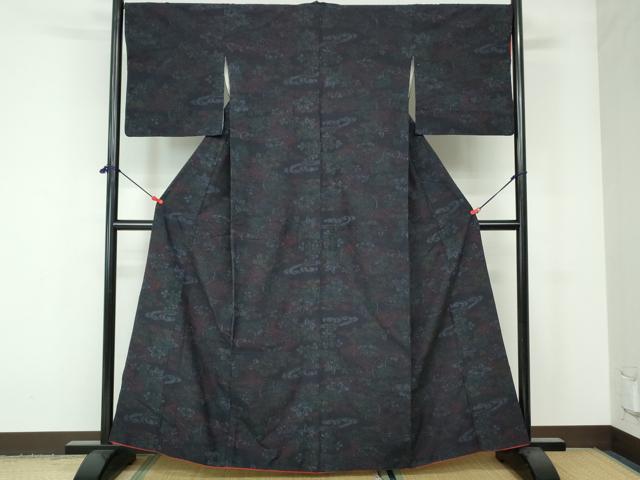 平和屋着物■上質な紬　草花文　正絹　逸品　DAAW1244qa