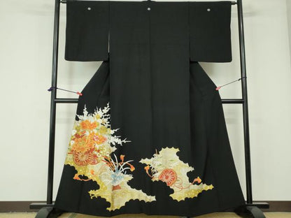 平和屋着物■豪華黒留袖 駒刺繍 花車文 金彩 正絹 逸品 DAAW1291qa