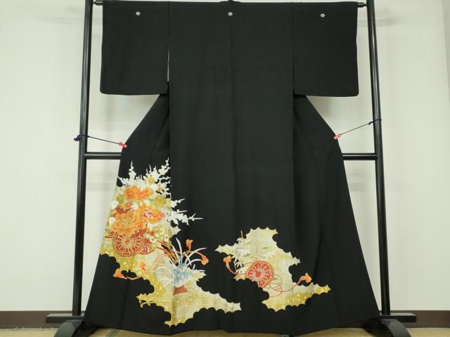 平和屋着物■豪華黒留袖 駒刺繍 花車文 金彩 正絹 逸品 DAAW1291qa