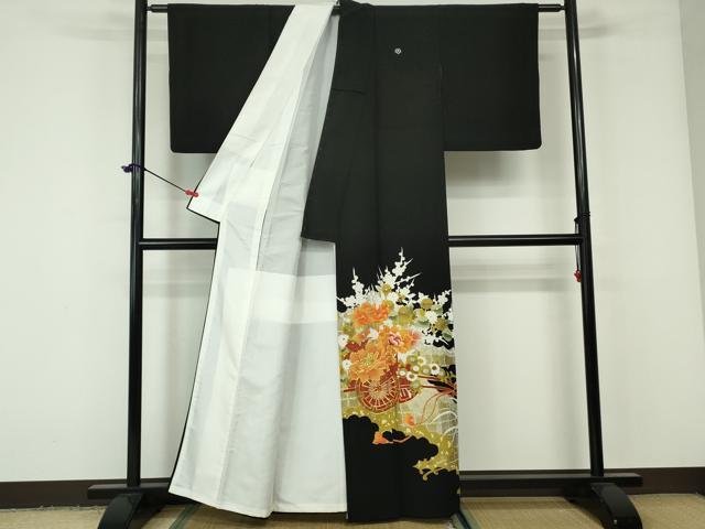 平和屋着物■豪華黒留袖 駒刺繍 花車文 金彩 正絹 逸品 DAAW1291qa