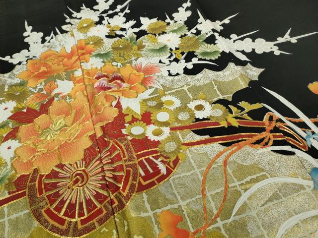 平和屋着物■豪華黒留袖 駒刺繍 花車文 金彩 正絹 逸品 DAAW1291qa