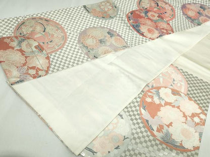平和屋着物◎六通柄袋帯 唐織 枝梅丸文 銀糸 正絹 逸品 DAAW1313qa