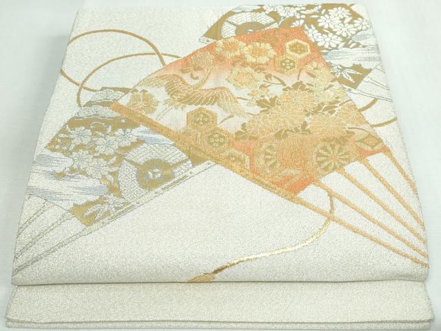 平和屋着物◎綴れ 太鼓柄袋帯 扇面花鳥文 金糸 正絹 逸品 DAAW1314qa