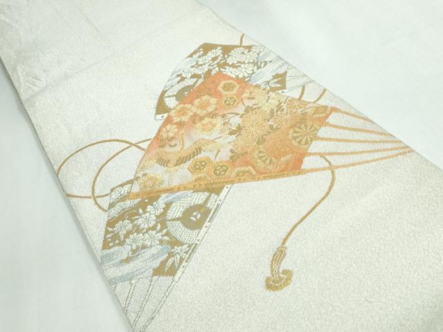 平和屋着物◎綴れ 太鼓柄袋帯 扇面花鳥文 金糸 正絹 逸品 DAAW1314qa