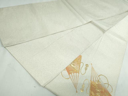 平和屋着物◎綴れ 太鼓柄袋帯 扇面花鳥文 金糸 正絹 逸品 DAAW1314qa