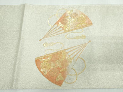平和屋着物◎綴れ 太鼓柄袋帯 扇面花鳥文 金糸 正絹 逸品 DAAW1314qa