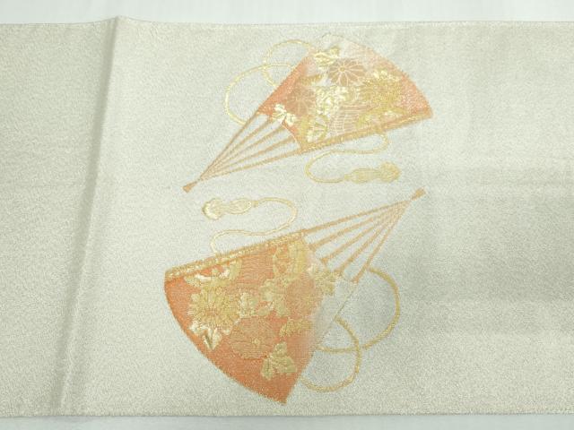 平和屋着物◎綴れ 太鼓柄袋帯 扇面花鳥文 金糸 正絹 逸品 DAAW1314qa