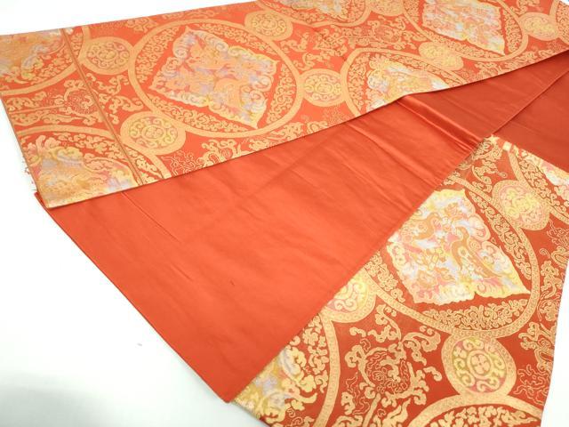 平和屋着物◎六通柄袋帯 向い鳥丸文 金糸 正絹 逸品 DAAW1319qa