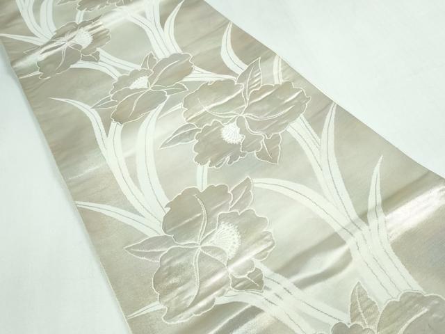 平和屋着物◎六通柄袋帯 唐織 草花文 銀糸 正絹 逸品 DAAW1331qa