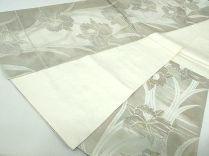 平和屋着物◎六通柄袋帯 唐織 草花文 銀糸 正絹 逸品 DAAW1331qa