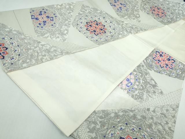 平和屋着物◎六通柄袋帯　唐織　正倉院花文　銀糸　正絹　逸品　DAAW1332qa