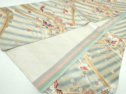 平和屋着物◎両面 六通柄袋帯 立波花蝶文 金銀糸 正絹 逸品 DAAW1334qa