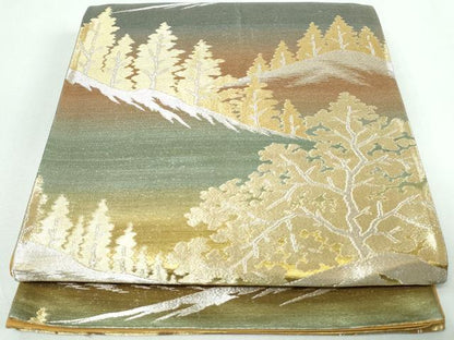 平和屋着物◎六通柄京袋帯 風景文 金銀糸 正絹 逸品 DAAW1336qa