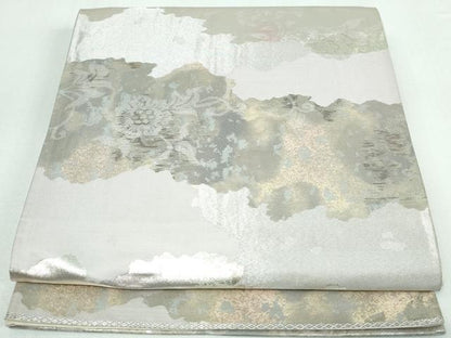 平和屋着物◎六通柄袋帯 道長更紗花文 銀糸 正絹 逸品 DAAW1340qa