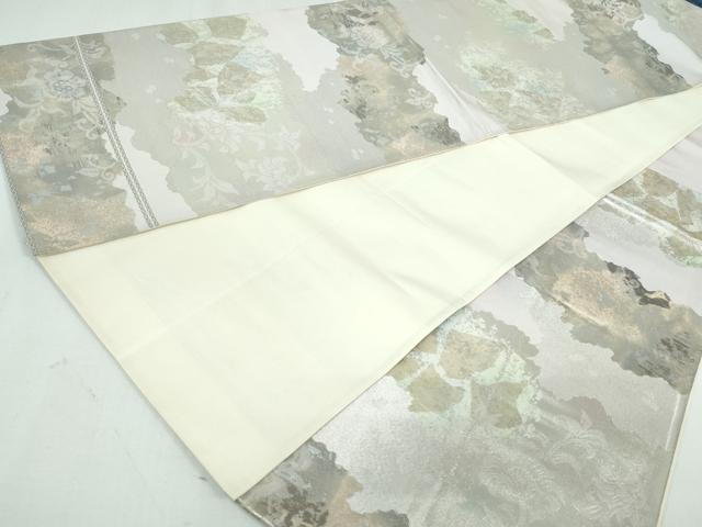 平和屋着物◎六通柄袋帯 道長更紗花文 銀糸 正絹 逸品 DAAW1340qa