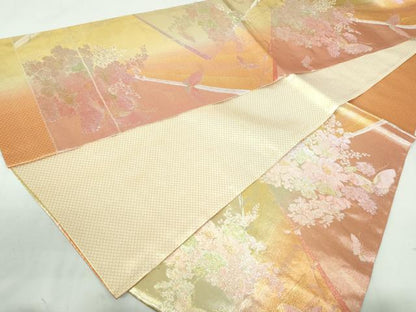 平和屋着物◎佐賀錦 六通柄袋帯 花蝶文 金糸 正絹 逸品 DAAW1342qa