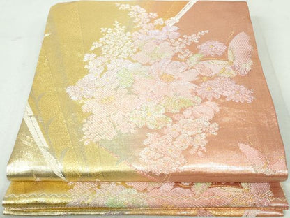 平和屋着物◎佐賀錦 六通柄袋帯 花蝶文 金糸 正絹 逸品 DAAW1342qa
