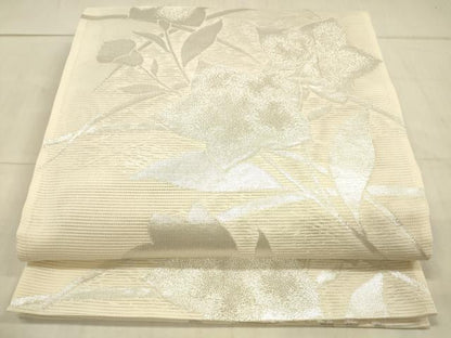 平和屋着物＊夏物　六通柄袋帯　草花文　銀糸　正絹　逸品　DAAW1600cm