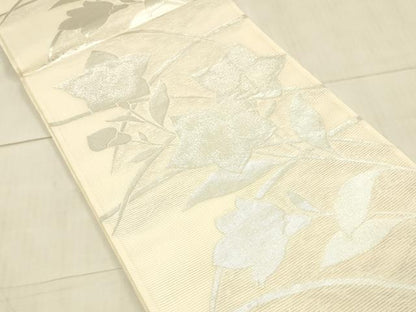 平和屋着物＊夏物　六通柄袋帯　草花文　銀糸　正絹　逸品　DAAW1600cm