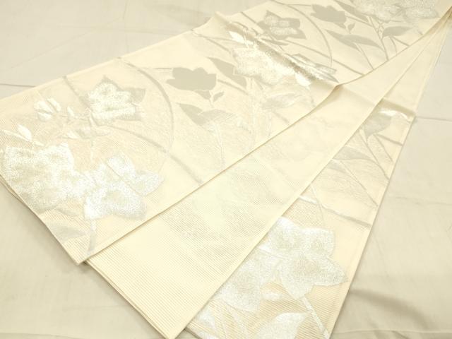 平和屋着物＊夏物　六通柄袋帯　草花文　銀糸　正絹　逸品　DAAW1600cm