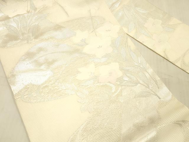 平和屋着物＊夏物　九寸名古屋帯　流水草花文　銀糸　正絹　逸品　DAAW1647cm