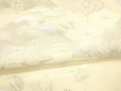 平和屋着物＊夏物　九寸名古屋帯　流水草花文　銀糸　正絹　逸品　DAAW1647cm
