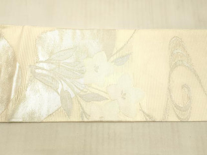 平和屋着物＊夏物　九寸名古屋帯　流水草花文　銀糸　正絹　逸品　DAAW1647cm