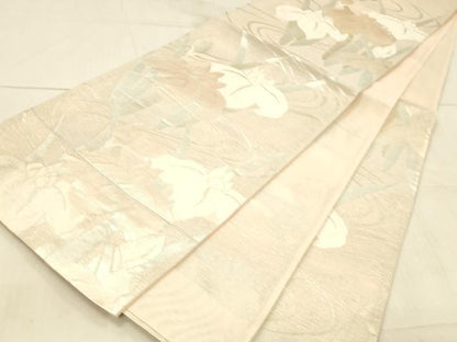 平和屋着物＊夏物 六通柄袋帯 流水杜若文 銀糸 正絹 逸品 DAAW1911cm