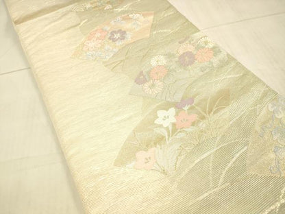 平和屋着物＊夏物 六通柄袋帯 地紙草花文 金糸 正絹 逸品 DAAW1925cm