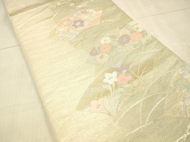 平和屋着物＊夏物 六通柄袋帯 地紙草花文 金糸 正絹 逸品 DAAW1925cm
