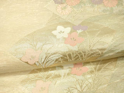 平和屋着物＊夏物 六通柄袋帯 地紙草花文 金糸 正絹 逸品 DAAW1925cm