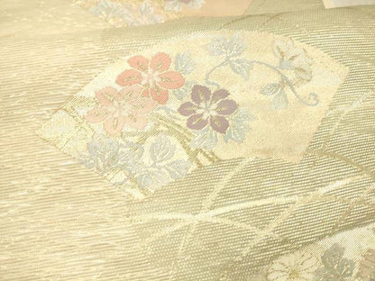 平和屋着物＊夏物 六通柄袋帯 地紙草花文 金糸 正絹 逸品 DAAW1925cm