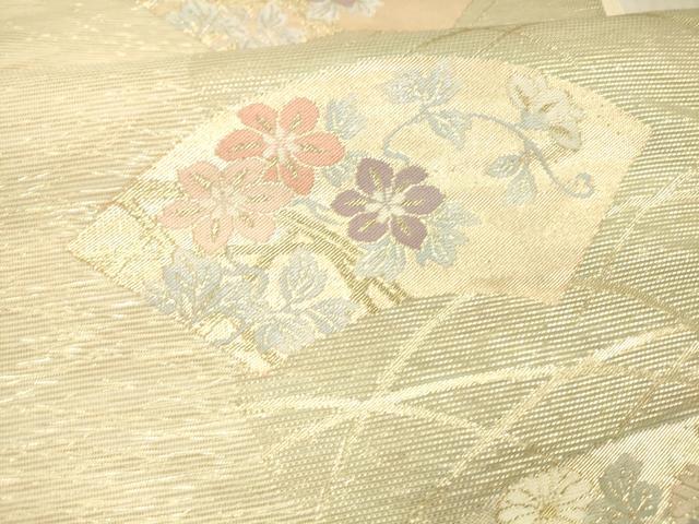 平和屋着物＊夏物 六通柄袋帯 地紙草花文 金糸 正絹 逸品 DAAW1925cm