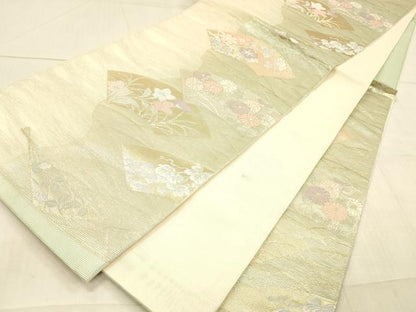 平和屋着物＊夏物 六通柄袋帯 地紙草花文 金糸 正絹 逸品 DAAW1925cm