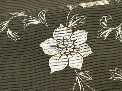 平和屋着物＊夏物　八寸名古屋帯　絽綴れ　駒刺繍　花唐草文　黒地　金糸　正絹　逸品　DAAW1926cm