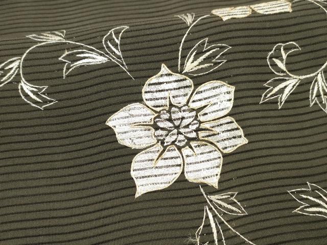 平和屋着物＊夏物　八寸名古屋帯　絽綴れ　駒刺繍　花唐草文　黒地　金糸　正絹　逸品　DAAW1926cm