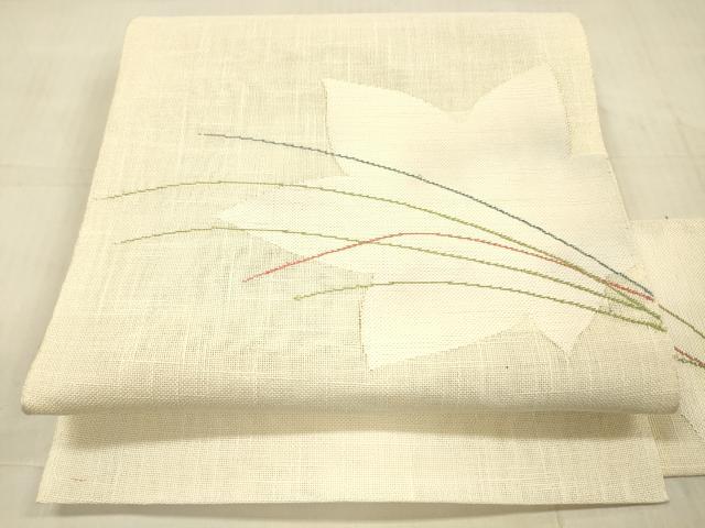 平和屋着物＊夏物 八寸名古屋帯 草葉文 DAAW1927cm
