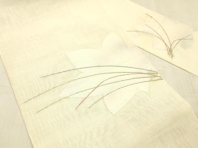 平和屋着物＊夏物 八寸名古屋帯 草葉文 DAAW1927cm