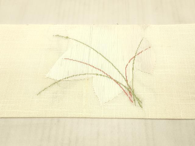 平和屋着物＊夏物 八寸名古屋帯 草葉文 DAAW1927cm