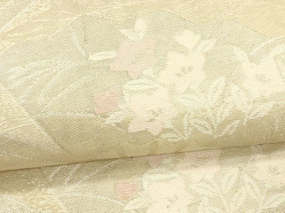 平和屋着物＊夏物 六通柄袋帯 扇面草花文 銀糸 正絹 逸品 DAAW1931cm