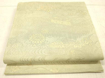 平和屋着物＊夏物 六通柄袋帯 流水籬草花文 金糸 正絹 逸品 DAAW1937cm